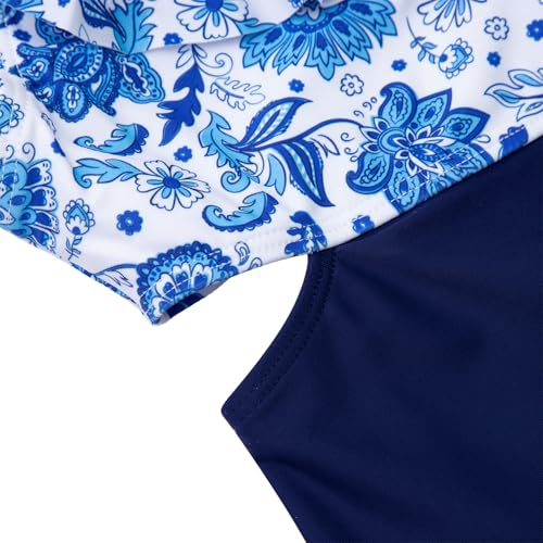 Image of Alakuoti Girls One Piece Swimsuits Cutout Ruffle Bathing Suit Quick Dry Beach Swimwear with Adjustable Strap 5-14 Years