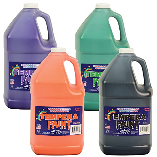 Constructive Playthings Washable Tempera Paint for Kids, Classroom Painting Supplies, Set of 4 Gallons, Multicolor