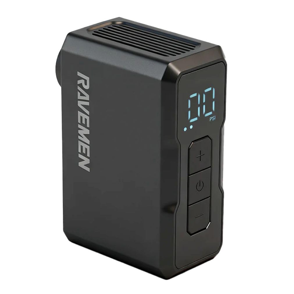 Ravemen EP01 Mini Electric Bike Pump, 120 PSI Portable Tyre Inflator with Digital LED Gauge & Auto-Stop, 128g Ultra-Lightweight Rechargeable Air Pump for Presta & Schrader Valves, Road, MTB, E-Bike