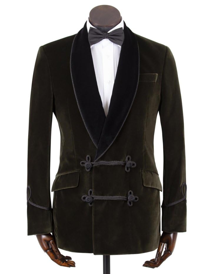 Men's Olive Green Smoking Jackets Coat Christmas Dinner Party Wear Smoking Coat Blazers2