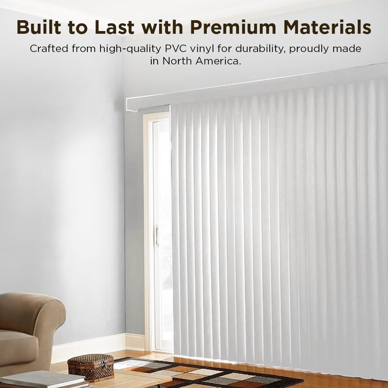 BlindDen - Vinyl Vertical Window Blinds for Home - Vertical Blinds for Sliding Glass Doors - White (68