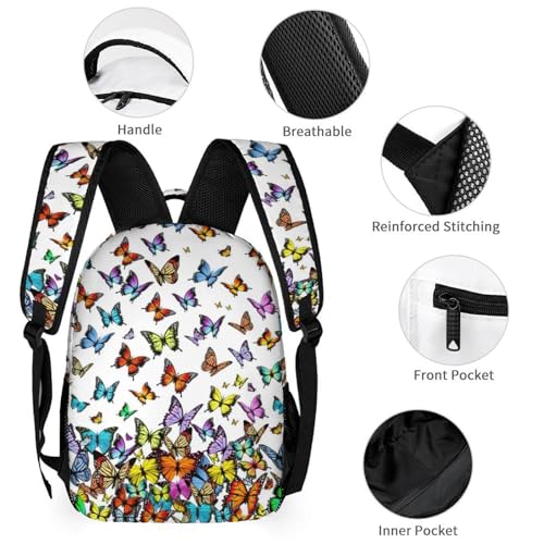 Butterfly Backpack with Lunch Box & Pencil Case, 16 Inch Cute Butterfly Themed Bookbag, Adjustable Durable Lightweight Large Capacity, Colorful Butterfly Backpack Set for Kids Girls Boys School3