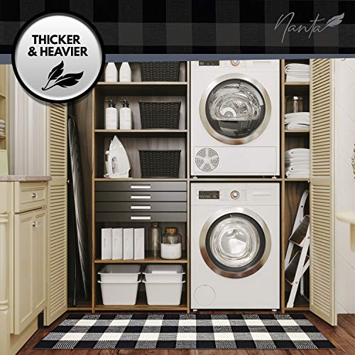 Nanta Cotton Buffalo Plaid Rug 2’ X 6’ Buffalo Check Rug Black And White Runner Rug Washable Kitchen Mat New Version #TOP4