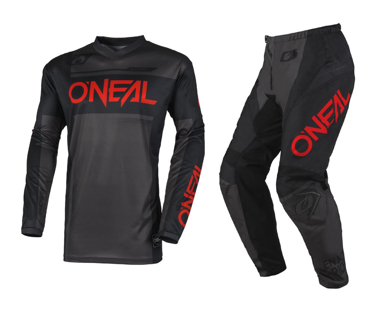 O'NEAL 2025 Element Racewear Jersey Adult Motocross Offroad Gear Combo (Black/Gray/Red,Large/34)