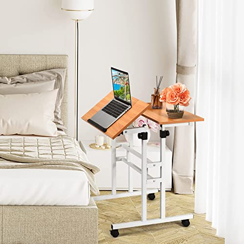 Costway Mobile Standing Desk, Height Adjustable Rolling Laptop Cart W/Tilting Desktop For Standing Or Sitting, Lockable Casters, Home Office Computer Workstation For Small Spaces (Walnut) #TOP1