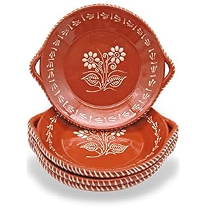 Portuguese Pottery Terracotta Clay Skillet Dinner Plate – Set of 4 Made in Portugal