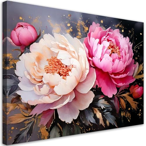 Tableau de décoration murale premium pivoines et fleurs roses