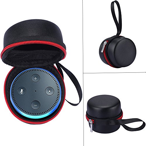 For Echo Dot / All-New Echo Dot 2 (2nd Generation) Portable Hard Carrying Case Travel Bag Protective Pouch Box -Extra Room for USB Cable and Wall Charger (Black+Red)