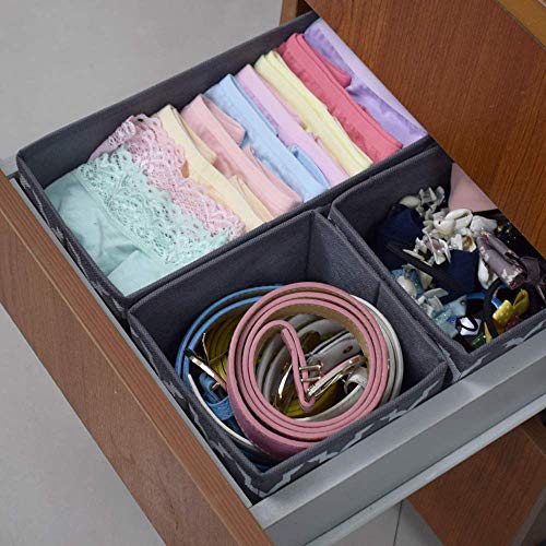 Image of Foldable Set of 6 Cloth Storage Box Closet Dresser Drawer Organizer Cube Basket Bins Containers Divider with Drawers for Underwear, Bras, Socks, Ties, Scarves (Set of 6 - Grey Lantern)