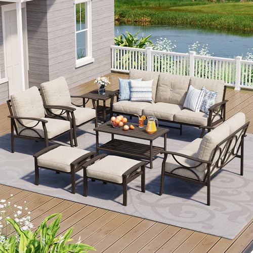 Image of FansaFurn 8-Pieces Outdoor Patio Furniture Set, Outdoor Metal Sectional Furniture with Cushions, Outdoor Conversation Seating Set with Coffee Table for Garden, Balcony, Deck, Backyard, Khaki