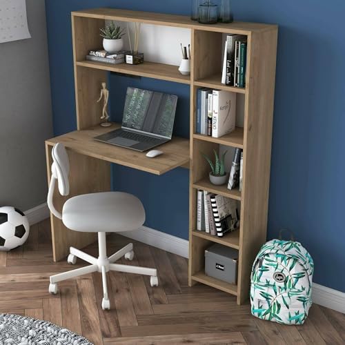 STRUTTURA E UTILIZZO - Scrivania da ufficio in stile moderno, salvaspazio e multifunzione - Pratica, innovativa e funzionale è la soluzione ideale per arredare piccoli spazi, uno studio casalingo, cameretta o ufficio in modo intelligente - Il piano di lavoro è spazioso e adatto per riporre libri, quaderni e vari articoli di cancelleria - Questa scrivania multiuso è un'area di lavoro dedicata, dove creatività e produttività si incontrano in un ambiente organizzato e confortevole