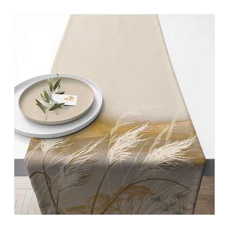 Ambiente Camino de mesa (40 x 150 cm), diseño de hierba en el viento, 100 % algodón, decoracion mesa comedor, para primavera y verano