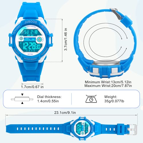 Image of Juboos Kids Digital Watch for Boys Girls 5-18, 7 Colors LED Light Kids Sports Outdoor Wristwatch, Waterproof Watch with Alarm, Stopwatch
