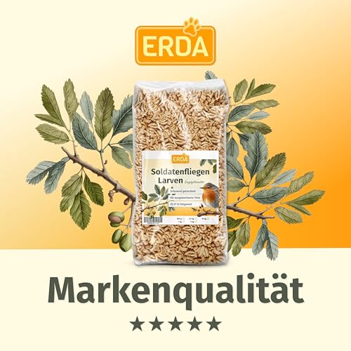 ERDA® Getrocknete Soldatenfliegenlarven 500g - Natürliches, Proteinreiches Vogelfutter für Wildvögel und Igel, Ideal als Leckerlies und Snack, Hochwertiges Insektenfutter