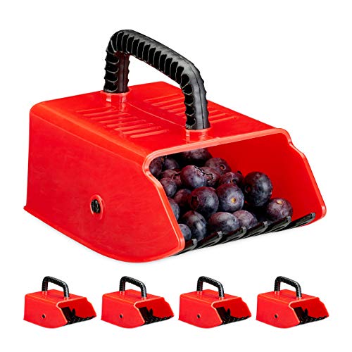 Preisvergleich Produktbild Relaxdays 5 x Beerenpflücker, Erntehelfer, Kunststoff, für Heidelbeeren, Johannisbeeren, Blaubeeren, Beerenkamm, rot / schwarz