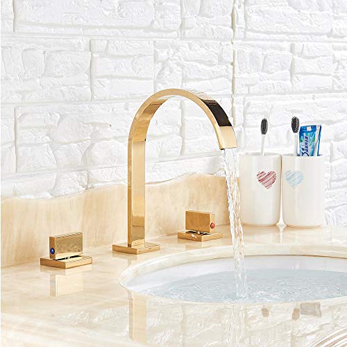 Robinet de bassin carré FANDIAO à 3 trous et double poignée doré pour lavabo