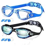 Elimoons Swimming Goggles, 2 Pack Swim Goggles Anti Fog UV Protection for Men Women Youth