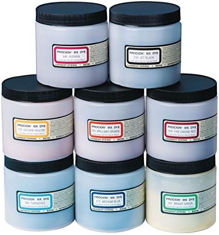 Procion Cold Water Dye Powder, 8-Color Assortment, 8-oz. Bulk Jars, for Tie-Dye, Batik, Ice Dyeing, Non-Toxic. Pack of 8.