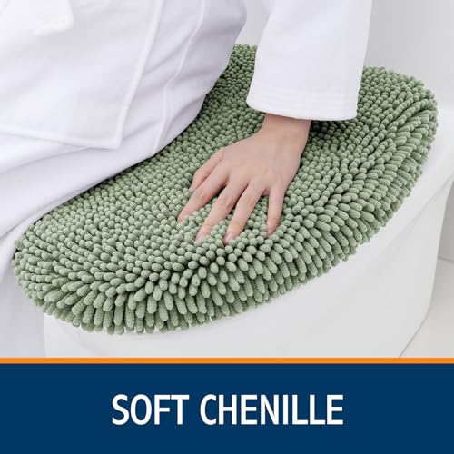 Image of Smiry Soft Chenille Bathroom Toilet Lid Cover, Machine Washable Covers, 17.5x15, Fits Most Round, Elongated and Oblong Lids, Accessories Decor, Sage Green
