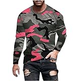 Muscularfit Men's T-Shirts Graphic Vintage Camouflage Print Long Sleeve Crewneck Sweatshirts Loose Pullover Causal Camo Tops Running Shirts for Men 2024 Pink XL