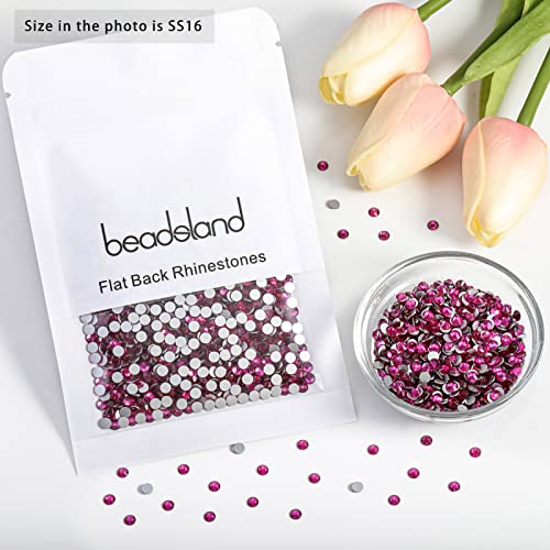 Image of Beadsland Flat Back Crystal Rhinestones, Fuchsia, SS16, 2880pcs | Flatback Glass Gems, 3.8-4.0mm, for Nail Art Craft, Glue Fix