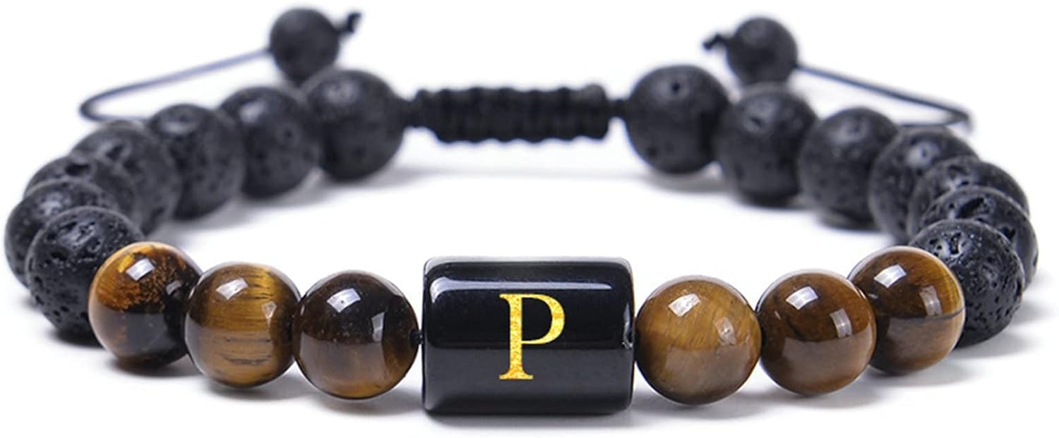 Braccialetti dell'amicizia, Bracciale da donna, braccialetti personalizzati Bracciale con diffusore di olio essenziale Pietra lavica, Bracciale con pietra lavica Occhio di tigre con lettera AZ Braccia