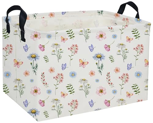 Image of Rectangle Baskets Flower Basket Cute Storage Bin Organizer Box for Room Decor Gift Basket(Watercolor flower)