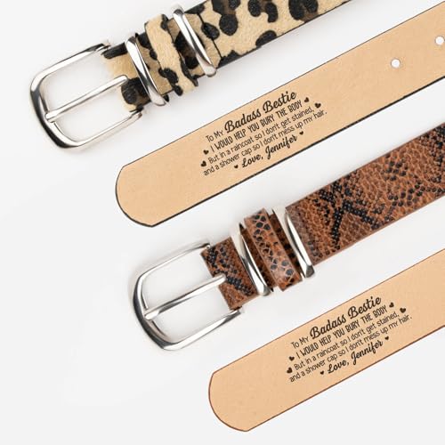 To My Badass Bestie I Would Help You Bury The Body - Funny Personalized Animal Print Leather Belt With Custom Quote And Name, Best Friend Birthday Gift For Women2