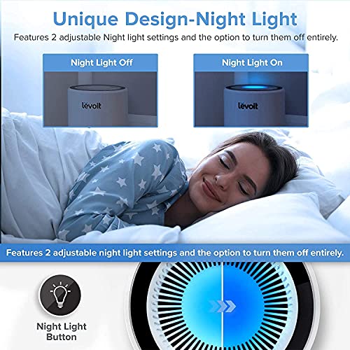 Levoit Purificateur d'air avec HEPA Véritable 99.97% Filtration, Ultra Silencieux 25-46dB, 3 Vitesses de Vent, Veilleuse, Capturer Pollen, Fumée, Poussière, Poils d'animaux,sans Ozone,LV-H132 Levoit Purificateur d'air avec HEPA Véritable 99.97% Filtration, Ultra Silencieux 25-46dB, 3 Vitesses de Vent, Veilleuse, Capturer Pollen, Fumée, Poussière, Poils d'animaux,sans Ozone,LV-H132