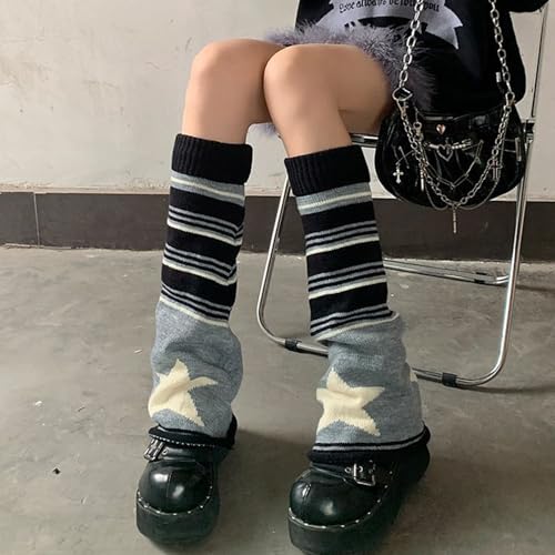 Image of AQOKKA Y2K Knit Leg Warmers for Women Kawaii Leg Warmers Harajuku Long Leg Socks Cover Goth Lolita Winter Accessories