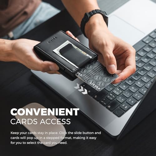 VULKIT Wallet for Men- RFID Blocking Leather Wallet with Money Clip, Pop Up Card Wallet, with ID Window & Family Photo Window3