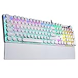AULA F2088 Typewriter Style Mechanical Gaming Keyboard Blue Switch, with Removable Wrist Rest, Media Control Knob, Rainbow Backlit, Retro Punk Round Keycaps, 108 Keys Wired Computer Keyboard, White