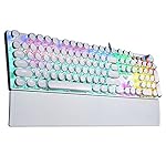 AULA F2088 Typewriter Style Mechanical Gaming Keyboard,Rainbow LED Backlit,Removable Wrist Rest,Media Control Knob,Retro Punk Round Keycaps,USB Wired Computer Keyboard,White
