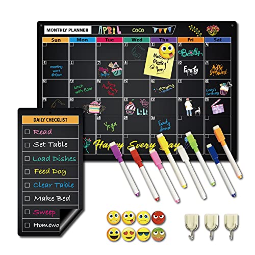 Image of TRYING TO KEEP TRACK OF YOUR EACH MEMBER OF YOUR FAMILY S RESPONSIBILITIES OR ACTIVITIES This erasable black fluorescent chore chart offers unmatched ability to track your family member s activities, chores, food menu, appointments, sports schedules- anything that requires tracking Track tasks needing to be done daily or also to schedule activities for various days. Works great to track practices, appointments, meal plans or anything you can imagine. Track activities or chores for family members, roommates or even in an office that require shared responsibilities. Our charts are easy to erase Use Liquid Chalk Markers for visibility, vibrancy, and customization. Don t have a magnetic surface All of our charts can hanging on the wall by hook. Not all Stainless Steel fridges are magnetic Have that cute chalkboard style in your home, without the headache of chalk and dust