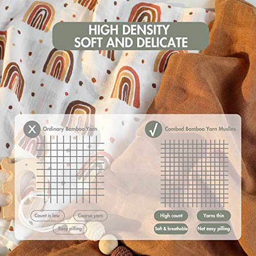 Image of GLLQUEN BABY Receiving Blanket Boy Cotton Muslin Swaddle Blankets Girl Newborn Squares Breathable & Soft Thin Baby Blankets Cloths Double Absorbent Infant Swaddling Wrap - 6 Pack (Rainbow)