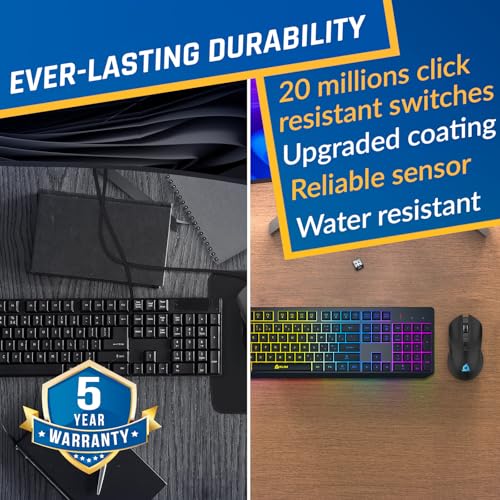 Image of KLIM Chroma Wireless Keyboard and Mouse - RGB Backlit Gaming Combo, Rechargeable Wireless Keyboard & RGB Mouse, Durable & Ergonomic, Dual USB Receivers, Compatible with PC, Mac, PS4, PS5
