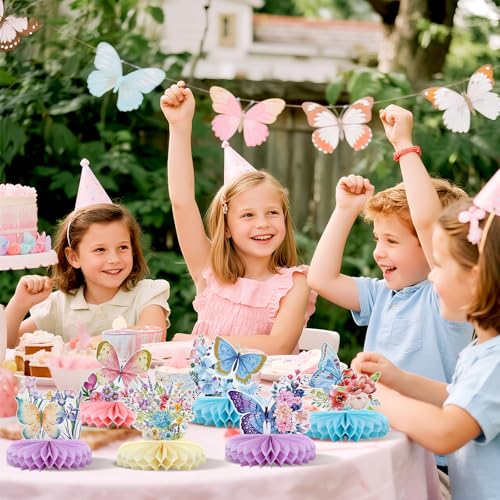 Solaverano 10 Stück Tischdekoration, Wabentisch, Geburtstagstisch, Dekoration für Geburtstag, Schmetterling, für Partydekorationen zum Thema Schmetterlinge