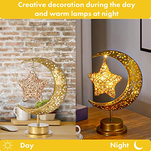 Bomkra 8SN8WE7MY0CA5WL0D01 Moon Table Lamp Half Moon Light Metal Ramadan Star Lamp Lunar Lamp Battery Operated Decorative Lamp Eid Decorations Moon Night Light thumb #5