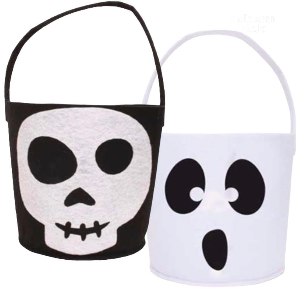 Orbitron Black & White Basket Trick Or Treat Pumpkin Handbag Tote Bags Loot Bucket Halloween Candy Bag (Black & White)