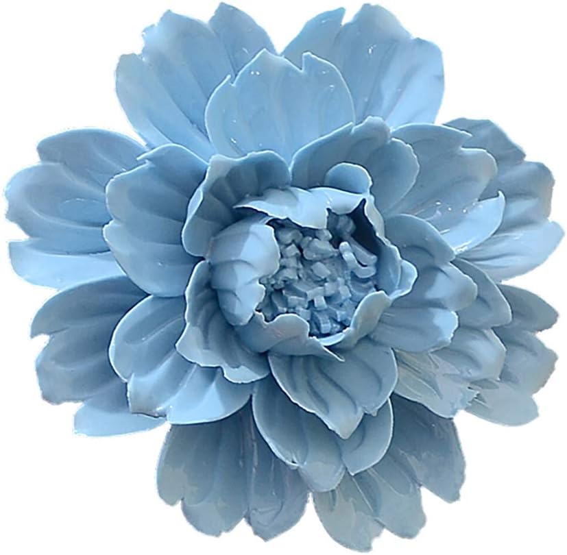 ALYCASO Peony Ceramic Flower Wall Décor Artificial 3D Flower Wall Art for Living Room Home Hallway Bedroom Kitchen Farmhouse Bathroom Dining Room, Blue, 5.90 inch