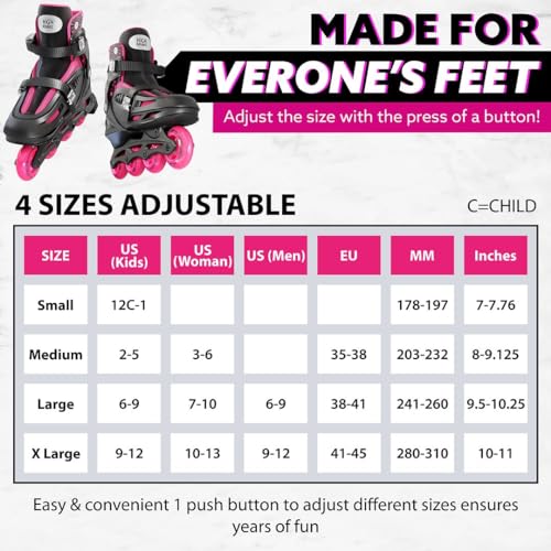 Inline Skates for Girls and Boys, Skates with Gel Wheels Adjustable Sizing for Adults and Kids, Inline Skates for Adult Female, Male, Lightweight Skates, High Bounce, Pink