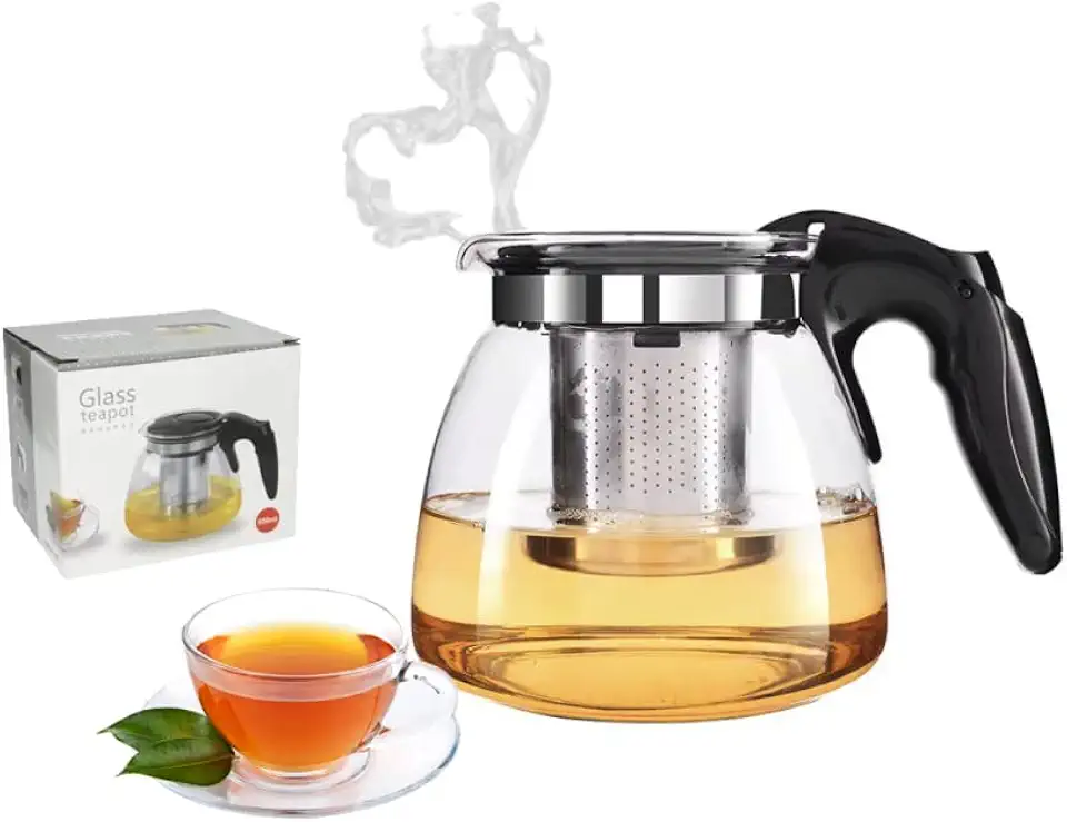 Chaleira Bule De Vidro Com Infusor de Chá Inox 950ml
