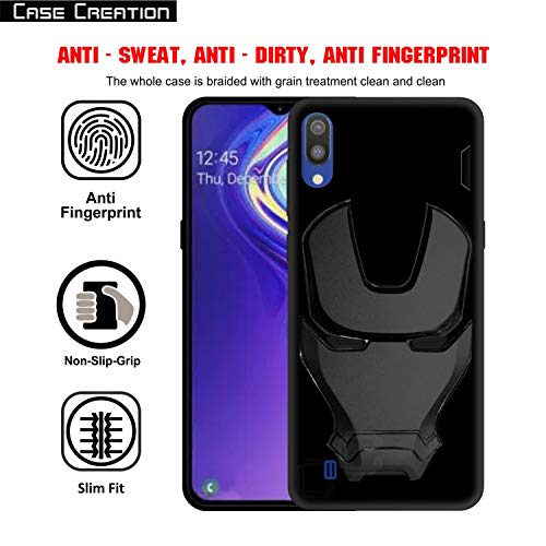 Image of COVERLY Official 3D Touch Feel Trending Real Hero Avenger Logo Mask Soft Rugged Grip Iron Man Super Power Cartoon Movie Silicone Matte Strong Back Cover for Samsung Galaxy A10 (2019) - Black