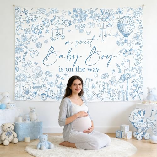 Fondo para Baby Shower azul 7x5 pies Mocsicka miniatura 2