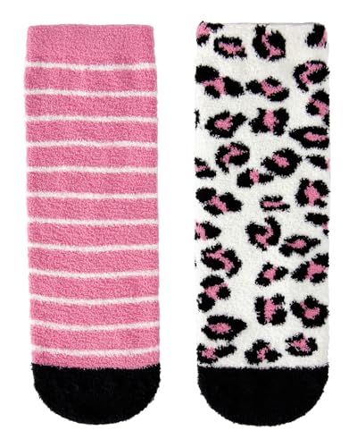 MeMoi Leopard Girls Fuzzy Non-Skid Socks 2-Pair2