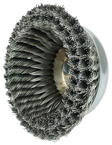 Image of Weiler 12906 6 inch Double Row Knot Wire Cup Brush, 0.014 inch Steel Fill, 5 /8 inch-11 UNC Nut, Made in The USA