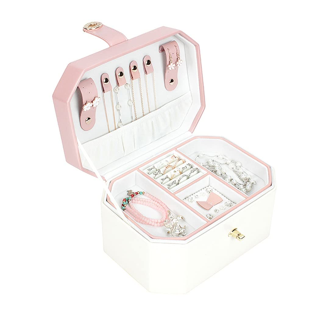 Caja De Joyería Caja de joyería de 2 capas, organizador de joyas de cuero PU, caja de almacenamiento de exhibición de viaje, anillo, almacenamiento de pendientes, regalo para mujeres y niñas Organizad