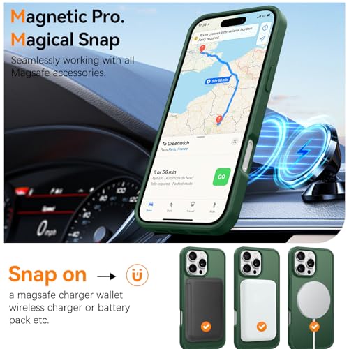 Image of BENTOBEN Magnetic for iPhone 16 Pro Max Case 6.9 inch, [Compatible with Magsafe] Cute Slim Frosted Matte Military Shockproof Protective Bumper Girl Men Phone Cover for iPhone 16 ProMax, Dark Green