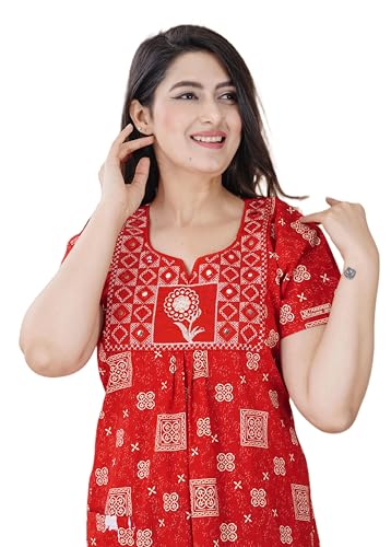 Image of DIAMO Pure Cotton Embroidery Nighty for Women, Night Gown for Woman, Cotton Nighty for Women, Maxi Night Gown Nighty with a Pocket and Adjustable Knot (Free Size)