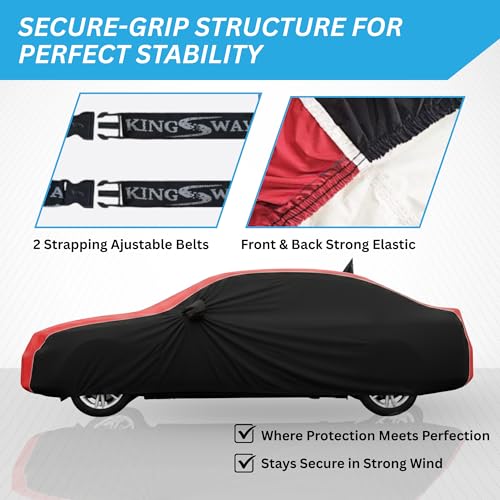 Image of KINGSWAY Super Waterproof Car Cover Only with Maruti Suzuki Ciaz (Year 2018 to 2025 - All Model) | Mirror and Antenna Pockets | All Weather Car Body Cover with Silver Piping | Black Red